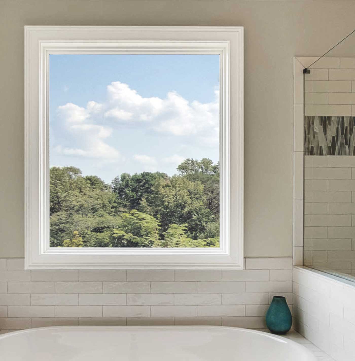beautiful replaced picture window in bathroom